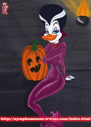 anthro avian bird darkwing_duck disney duck female jack-o'-lantern morgana_macawber nipples nymphomancer pumpkin tagme