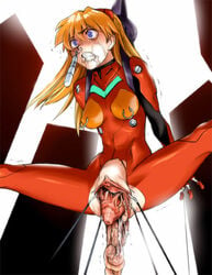 artist_request asuka_langley_sohryu auburn_hair blue_eyes bodily_fluids bodysuit breast_piercing clenched_teeth clothed clothing color crying crying_with_eyes_open digital_media_(artwork) disembowelment extreme_content extreme_prolapse female gore guro guts hands_behind_back intestines neon_genesis_evangelion nipple_piercing nipple_rings nipples_visible_through_clothing nose_piercing nose_ring open_mouth ovaries prolapse ryona saliva shaking small_breasts snuff solo solo_female spreading straight_hair suspended tears teenage_girl teenager torn_bodysuit torn_clothes torture uncensored uterus