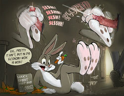 anthro barefoot bugs_bunny carrot cum footjob fur gay grey_fur looney_tunes male male_only mammal multiple_males nude prostitution rabbit rand_(furry_artist) side_view tagme text white_fur yaoi