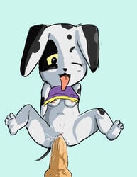 animal_crossing artist_request balls breasts canine dalmatian nintendo nipples penis portia_(animal_crossing) pussy source_request tongue tongue_out year_request