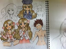 artist_request blaine_(pokemon) brock_(pokemon) caitlin_(pokemon) caitlin_(pokemon_dppt) clothes color female front_view frontier_brain human insertion katsura_(pokemon) male multiple_females multiple_males nude partially_colored penis pokemon sex sketch straight tagme vulva