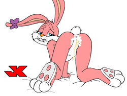 after_sex all_fours anthro anus ass babs_bunny biting_lip blue_eyes bow buckteeth cum cum_drip cum_in_pussy cum_inside draining dripping female fur furry jk labia lagomorph looking_at_viewer nipples nude pawpads pink pussy rabbit raised_tail solo tail tiny_toon_adventures uncensored warner_brothers