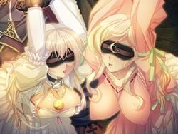 2girls blindfold bondage breasts censored dress game_cg large_breasts liquid_(artist) liquid_(company) long_hair mugen_renkan:_chijoku_ni_mamireshi_fushihime_no_rinbu multiple_girls open_mouth