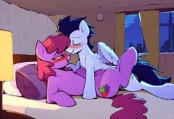 ai_generated berry_punch_(mlp) blue_body blue_fur earth_pony equid equine female feral friendship_is_magic furry furry_only hair horse male mammal my_little_pony pegasus pony sex smile soarin_(mlp) wings