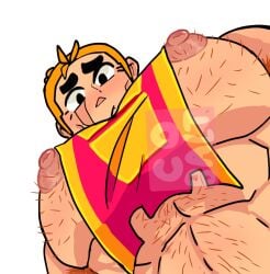 1boy 1male abs absurd_res absurdres alternate_version_available armpit_hair artist_request bara big_nipples big_pecs blonde_hair brawl_stars chest_hair erect_nipples eyebrows gay grom_(brawl_stars) hair hairy hairy_chest hairy_male hi_res highres huge_pecs looking_at_viewer looking_down male male_focus male_only muscular muscular_male nipples no_visible_genitalia pecs scar short_hair simple_background solo solo_focus solo_male upper_body white_background