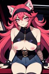 1girls ai_generated breasts breasts_out breasts_out_of_clothes ear hispanic_virtual_youtuber long_hair lunaria_ayaren nipples red_hair virtual_youtuber vtuber