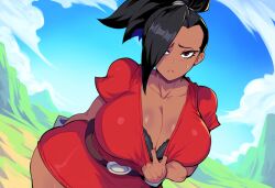 1girls ai_generated alien black_eyes black_hair bra dark-skinned_female dark_skin dragon_ball dragon_ball_super female female_only kale large_breasts looking_at_viewer mullon novelai saiyan solo universe_6/universe_7 universe_6_girls