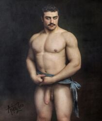 1boy astra_zero big_balls big_penis foreskin gay historical history male male/male male_only maurice_deriaz muscle muscular_male nipples only_male painting penis solo_male uncut yaoi