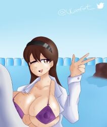 1girls big_breasts bra breasts daisy_(pokemon) female female_only full_comfort pokemon tagme water wink