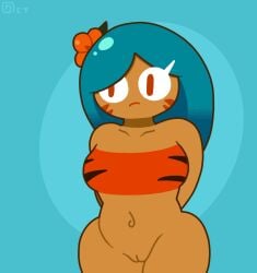 1girls animated areola areolae b23 bimbo blue_hair breast_expansion cookie cookie_run embarrassed female_only functionally_nude huge_breasts navel nipples nude octotron2000 plump pussy red_eyes solo solo_female thick_thighs tiger_lily_cookie wardrobe_malfunction wide_hips