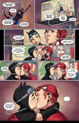 1boy 1girls asian_female bayushi ben_parker faye_ito ginger ginger_hair kissing marvel marvel_comics nose_piercing red_hair spider-man spider-man_(series) text text_bubble tracyscops