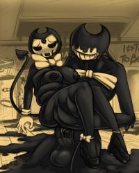 1boy 1girls bendy bendy_and_the_ink_machine bendy_fem bendy_the_dancing_demon bethy_(laranthrod) breasts latiar penis tagme