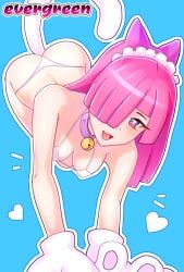 bikini brawl_stars cat_ears cat_paws cat_tail catgirl choker colette_(brawl_stars) collar evergreen_(artist) paws pink_eyes pink_hair pinku_pawlette solo_female tail