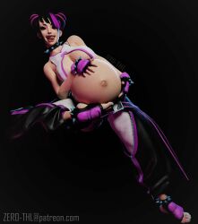 1girls 3d belly big_belly big_breasts black_hair breasts capcom cleavage female juri_han pregnant solo street_fighter zero-thl