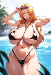 1girls adjusting_glasses ai_due ai_generated arm_behind_head arm_up beach big_breasts bikini bikini_bottom bikini_top black_bikini bleach breasts breasts_bigger_than_head butterface eyewear eyewear_on_head female female_only gigantic_breasts hanging_breasts hourglass_figure huge_breasts jewelry large_breasts latex_swimsuit long_hair looking_at_viewer massive_breasts matsumoto_rangiku micro_bikini midriff nai_diffusion necklace one_arm_up oppai outdoors plump revealing_swimsuit sagging_breasts seaside skimpy skimpy_bikini solo solo_focus stable_diffusion sunglasses sunglasses_on_head swimsuit thick_thighs thighs top_heavy top_heavy_breasts very_long_hair voluptuous voluptuous_female wavy_hair wide_hips