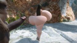 3d breasts dark-skinned_male dark_hair hyper interracial makad321 male massive_ass massive_breasts outdoors penis skyrim thick_penis thick_thighs