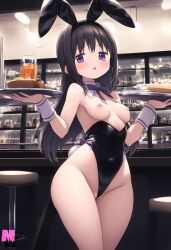 ai_generated akemi_homura black_hair breasts bunnysuit female madoka_worship mahou_shoujo_madoka_magica purple_eyes solo