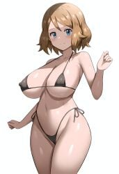 1girls ai_generated bikini blonde_hair blue_eyes breasts celia_1127 female game_freak hi_res hips huge_breasts light-skinned_female light_skin nintendo pokemon pokemon_xy serena_(pokemon) short_hair simple_background solo stable_diffusion thick_thighs thighs wide_hips