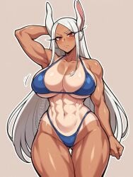 abs ai_generated arm_behind_head arm_up big_breasts bikini blue_bikini blush blushed boku_no_hero_academia breasts eyelashes female female_focus female_only jorgecarlosai large_breasts long_hair mirko miruko muscular muscular_female my_hero_academia my_hero_academia:_heroes:_rising my_hero_academia:_two_heroes my_hero_academia_the_movie:_world_heroes’_mission rabbit_ears rabbit_girl rumi_usagiyama simple_background solo sweatdrop swimsuit_tan tall tanline tanlines thick thick_thighs thighs very_long_hair white_hair wide_hips