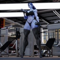 1girls 3d abs amelie_lacroix ass big_ass big_breasts black_fingernails black_nails black_thong blizzard_entertainment blue_hair elbow_sleeve female female_only fit fit_female gym looking_at_viewer muscular muscular_female muscular_thighs no_pants oiled oiled_skin oily overwatch overwatch_2 ponytail purple-skinned_female purple_skin solo solo_female sports_bikini sports_bra tattoo tattoo_on_stomach thick_thighs thong thunder_thighs vonsvaigen wide_hips widowmaker yellow_eyes