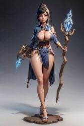 ai_generated ai_hands big_breasts blue_eyes boob_window cleavage female kena:_bridge_of_spirits kena_(character) league69 looking_at_viewer short_hair tagme