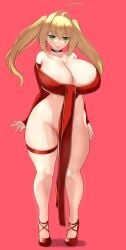 1girls aster_crowley big_breasts big_thighs blonde_hair blush breasts busty cleavage curvy fate/grand_order fate_(series) female full_body green_eyes high_heels huge_breasts huge_thighs large_breasts large_thighs nero_claudius_(fate) solo standing thick_thighs thighs twintails voluptuous