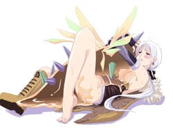 1girls 1monster alchemist alchemist_(ragnarok_online) barefoot blush boots bottomless breast_press breasts consensual_tentacles european_mythology exposed_breasts eyes feet female homunculus hug hugging legs male missionary_position monster mr._romance mythology public_domain ragnarok_online red_eyes single_shoe slug spread_legs vanilmirth white_hair zoophilia