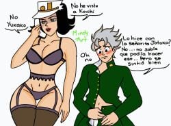 1boy 1girls after_sex age_difference blush breasts cellphone cheating cheating_boyfriend dialogue diamond_is_unbreakable female female_jotaro genderswap genderswap_(mtf) jojo's_bizarre_adventure jotaro_kujo koichi_hirose lingerie lying_(assertion) male male/female milf mindy_art netorare ntr older_female_younger_male phone_call reverse_netorare rule_63 school_uniform schoolboy spanish_text talking_to_another talking_to_cuck young_man_and_milf