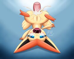 anal anal_sex blue_eyes blush bodily_fluids cum cum_in_ass cum_inside cum_on_face female feral foxmaw_art generation_5_pokemon genital_fluids hi_res legendary_pokemon nintendo open_mouth penetration pokemon pokemon_(species) saliva solo tears upside-down victini wings yellow_body