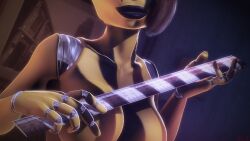 2018 2018s 3d 3d_(artwork) 3d_model black_lips breasts brown_hair doctorred2000 five_nights_at_freddy's golden_freddy golden_freddy_(fnaf) robotic_hands ruler sfm solo yellow_body