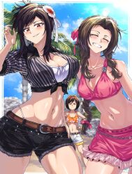 3girls aerith_gainsborough athletic_female big_breasts breast_envy breasts female female_only final_fantasy final_fantasy_vii fit_female large_breasts light-skinned_female long_hair mature_female simure460 slim_waist suzusiigasuki swimsuit tagme thick_thighs tifa_lockhart white_skin wide_hips yuffie_kisaragi