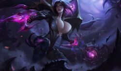 bodysuit breasts_bigger_than_head edit edited edited_official_artwork huge_breasts kai'sa league_of_legends long_hair official_artwork_edit round_breasts tight_clothing wallpaper