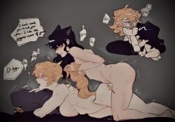 2girls black_hair blake_belladonna canon_couple catgirl moray_(artist) morayazure multiple_girls rwby yang_xiao_long yuri