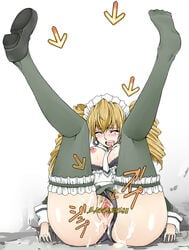 1girls anus arrow ass between_breasts black_panties blush bra bra_pull breasts censored clothes_between_breasts cum dance_dance_revolution directional_arrow drill_hair drooling female female_pubic_hair frills leg_lift legs_up lingerie maid maid_headdress mijinko panties panties_aside pubic_hair pussy single_shoe solo tears thighhighs twin_drills underwear uzuki_nagi yuni_(dance_dance_revolution)