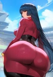 1girls ai_generated ass ass_focus big_ass black_hair bottom_heavy breasts brunette bubble_ass bubble_butt clothed dat_ass female female_only floox fully_clothed game_freak gym_leader hi_res hime_cut hips huge_ass large_breasts light-skinned_female light_skin long_hair looking_at_viewer looking_back massive_ass nintendo pokemon pokemon_rgby red_eyes sabrina_(pokemon) slim_waist stable_diffusion thiccwithaq_(ai_style) thick_ass thick_thighs thighs tight_clothing wide_ass wide_hips