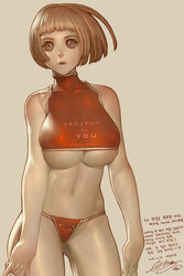 alien1452 bob_cut breasts brown_hair cleavage color copyright_request female female_only highres korean_text large_breasts panties short_hair solo standing swimsuit tankini thong translation_request underboob underwear