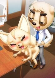 1boy 1girls aggressive_retsuko aggretsuko anai_(aggretsuko) anthro ass badger bbmbbf blush breasts canine closed_eyes clothed_male_nude_female female fennec fennec_fox fenneko fox male male/female nipples nude open_mouth palcomix penis sanrio sex tongue vaginal_penetration vaginal_sex