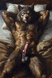 adam360 ai_generated anthro balls canid canine canis erection furry hybrid_penis knot knotted_humanoid_penis male male_only penis werewolf wolf