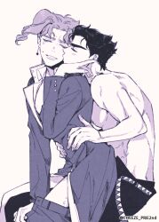 2boys gay jojo's_bizarre_adventure jotaro_kujo kissing kissing_cheek male male/male male_only noriaki_kakyoin partially_clothed stardust_crusaders yaoi