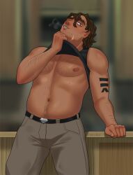 boyfriend_to_death breath_cloud dad_bod dark-skinned_male no_nude overheated ponjara shirt_pull shirt_up strade you_kill_me_every_time