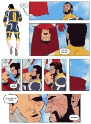 beard bonjourdraws daddy dialogue dialogue_bubble dilf gay homosexual invincible invincible_(tv_series) kissing makeout male male/male male_only manly moustache nolan_grayson omni-man superhero superhero_costume the_immortal