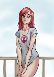 1girls marvel mary_jane_watson partially_clothed red_hair rot_seraph shirt spider-man_(series)