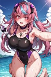 1girls ai_generated beach breasts emikukis hispanic_virtual_youtuber multicolored_hair pishugar underwear virtual_youtuber vtuber