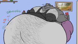 big_belly big_moobs big_neck chocolate_bar grey_fur gwyn_(tykehictow) vore vore_belly