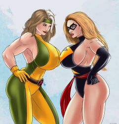 2girls anna_marie avengers carol_danvers female female_only human human_only light-skinned_female light_skin marvel ms._marvel ms._marvel_(carol_danvers) multiple_girls pinup rogue_(x-men) sidneydesenhus superheroine tagme the_uncanny_avengers the_uncanny_x-men x-men