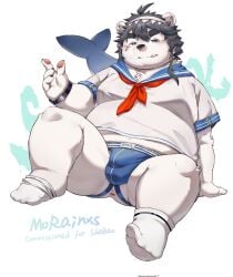 2024 anthro anus bear black_nose bulge clothing cute_fangs hi_res jockstrap kemono male mammal morain_xs overweight overweight_male polar_bear shirt simple_background sitting solo topwear underwear ursine