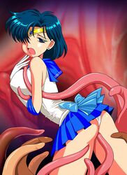 ami_mizuno bishoujo_senshi_sailor_moon blue_eyes blue_hair choker clothing consensual_tentacles female highres human large_breasts open_mouth panties pirochi sailor_mercury sex short_hair skirt straight_hair tentacle uniform