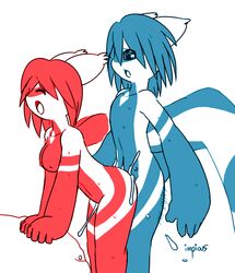 animal_ears ass blue_hair breasts closed_eyes cum cum_inside from_behind furry furry_only impious latias latios leaning nintendo nipples open_mouth personification pokemon pokemon_(species) pokemon_rse red_hair sex standing standing_sex straight_hair sweat wings