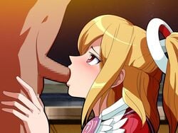 artist_request blonde_hair blush censored emilia_percival fellatio hair halo oral penis phantasy_star phantasy_star_portable_2 phantasy_star_universe ponytail red_eyes sega tied_hair