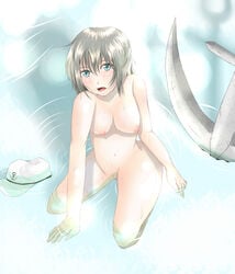 anchor beige_skin blush breasts color female female_only front_view green_eyes hair hat highres kneeling looking_at_viewer minamitsu_murasa nipples nude open_eyes open_mouth short_hair shuga_(soranote) solo touhou vulva water wet